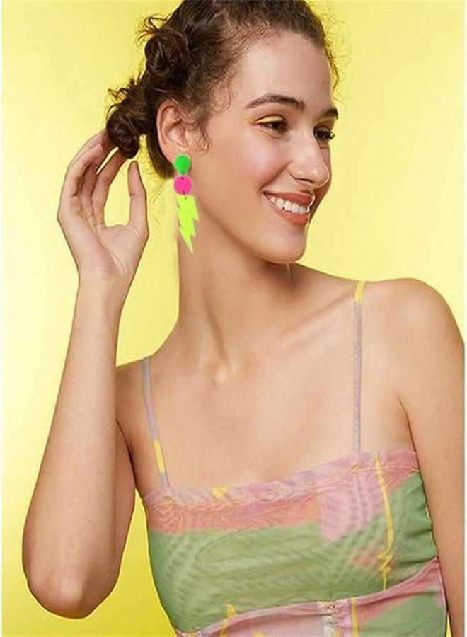 Modpide 80s Neon Earrings Hollow Lightning Bolt Halloween Punk Retro Earrings for Women 80's Party Accessories(yellow-stud) - Image 5
